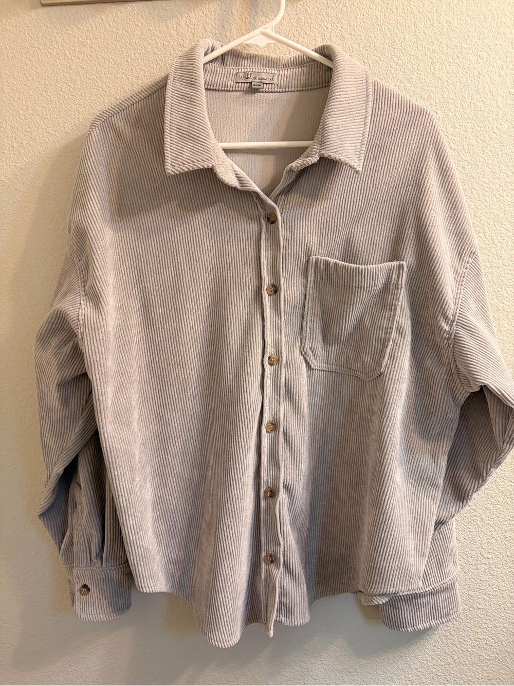 Wishlist Oversized Corduroy Button-Down Shirt — Light Gray